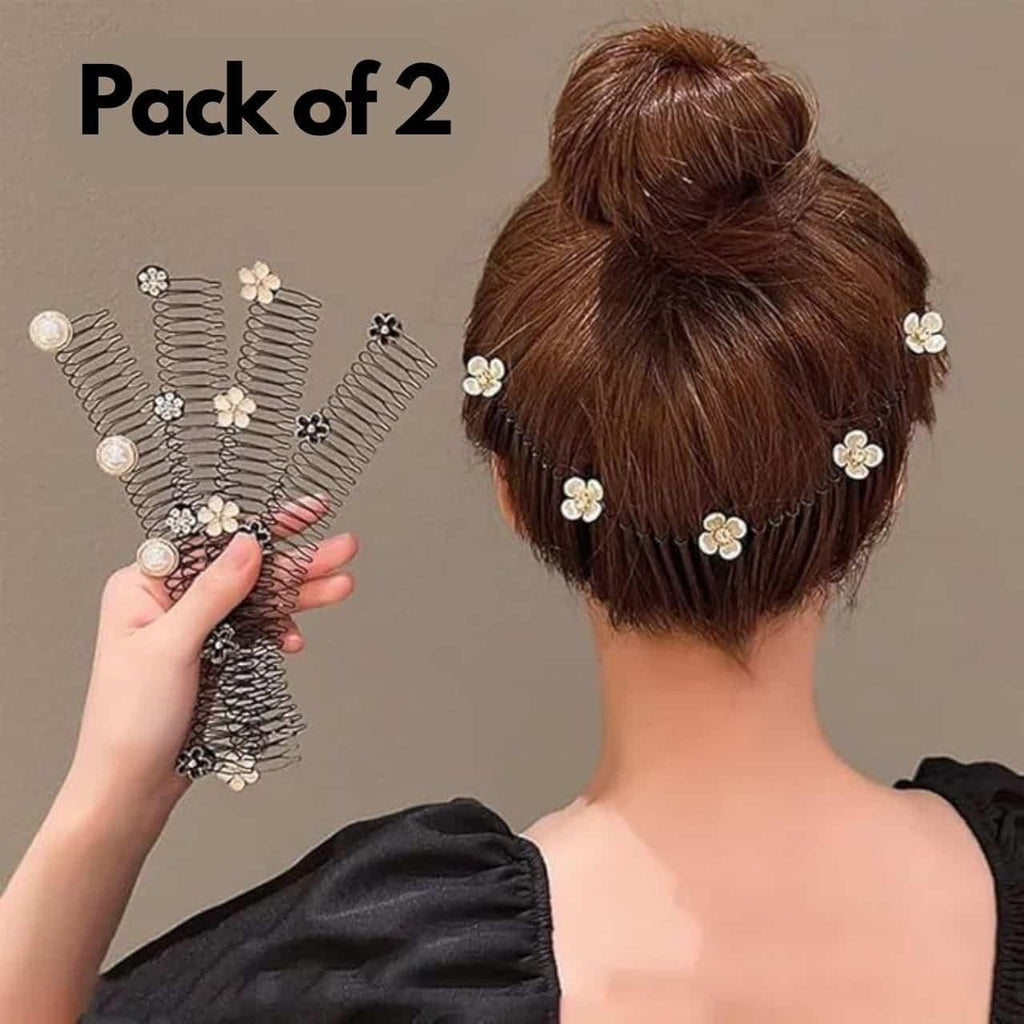 Stretchable Invisible U-Shaped Hair Clip | Messy Bun Fixer & Hair Holder (Pack of 2)