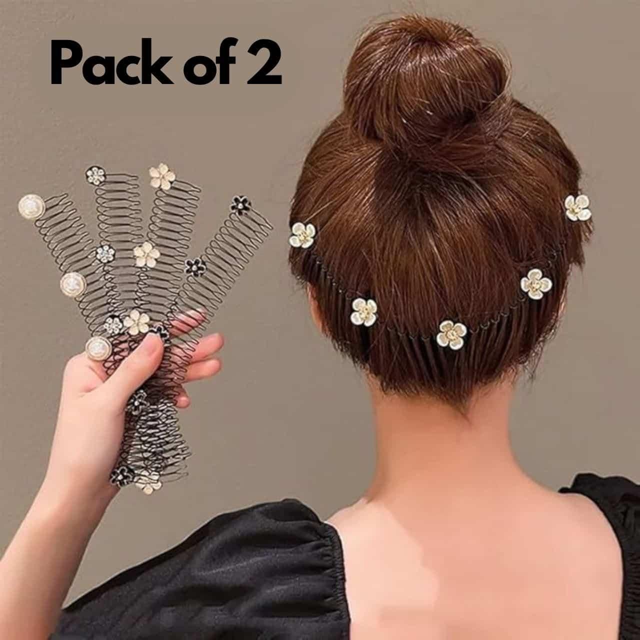 Stretchable Invisible U-Shaped Hair Clip | Messy Bun Fixer & Hair Holder (Pack of 2)